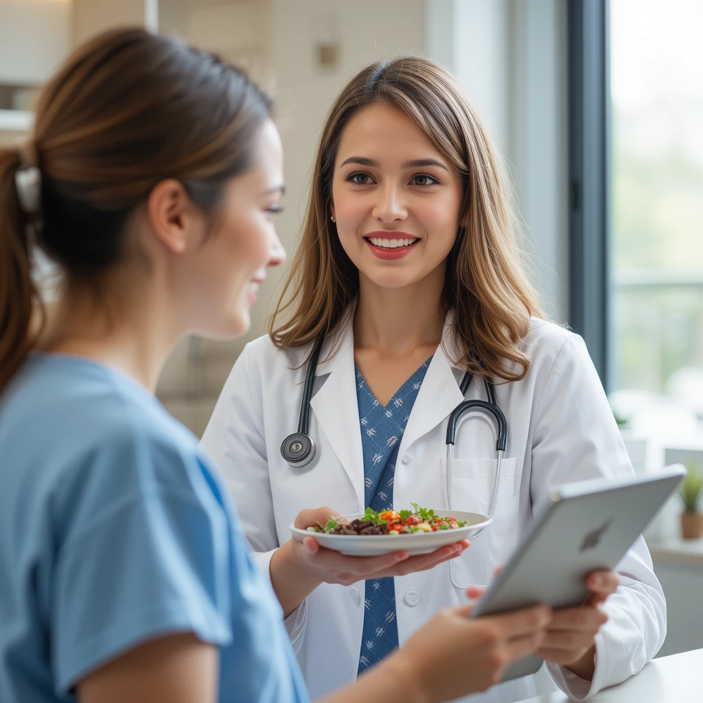Dietitian Doctor explaining the diet to a lady
